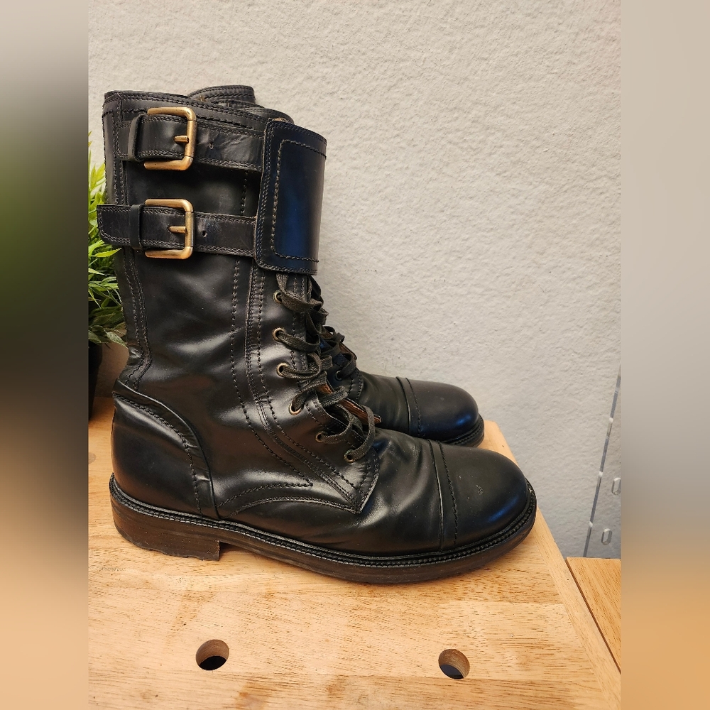 DOLCE&GABBANA shoes‎ Black leather combat boot 10.5
